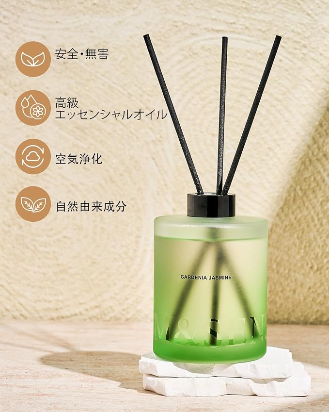 M&SENSE Reed Diffuser Set, Gardenia Jasmine, 17 oz Natural Essential Oil | Non-Toxic Organic, Long-Lasting Fragrance, Ideal for Living Room, Bedroom, Gifts for Women
