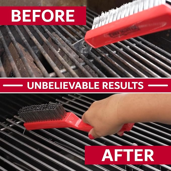 Chef Master Commercial Grill Brush with Scraper Head – Heavy-Duty Wire Bristle Cleaner - Commercial Grill Cleaner - Ergonomic Handle, Tool & Accessories - 90044