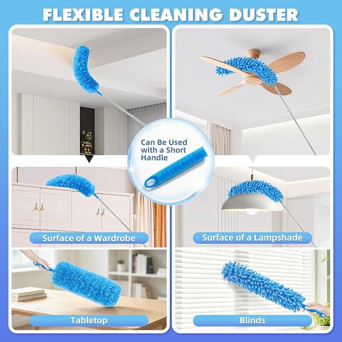 94'' Cobweb Duster with Extension Pole, Spider Web Brush | 10-in-1 Microfiber Duster Set, Bendable Duster of Cleaning Ceiling Fan Blades, Vents, and Outside