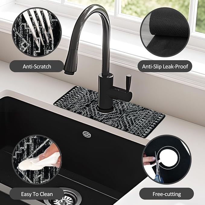 2PCS 15" X 5.5" Kitchen Sink Splash Guard Faucet Mat Aztec Super Absorbent Fast Drying Faucet Guard & Draining Mat Sink Splash Guard Behind Faucet for Kitchen, Bathroom