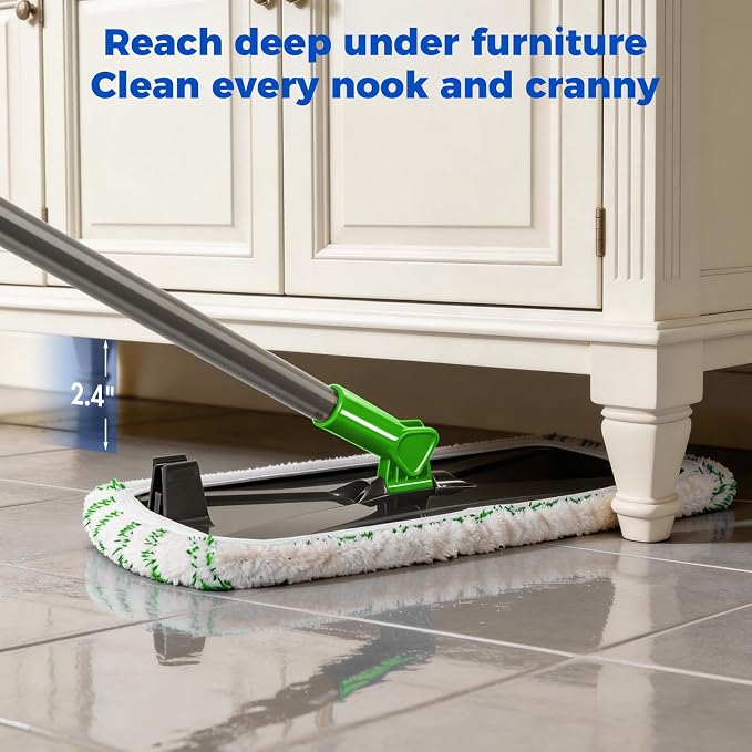 Masthome Microfiber Flat Mop,16" Head with 5 Washable Pads | 360°Rotating Wet Dry Mop, Adjustable Handle,Free Cleaning Scraper,Dust Mop for Hardwood Tile Laminate Floors