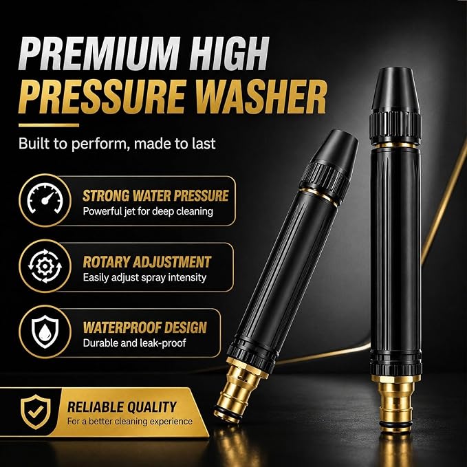 Heavy Duty Adjustable High Pressure Hose Nozzle with Connector Set Power Washer Spray Gun with 3 Spray Modes High Pressure Water Jet Sprayer for Car Wash Yard Patio Garden Outdoor Cleaning(1pc)