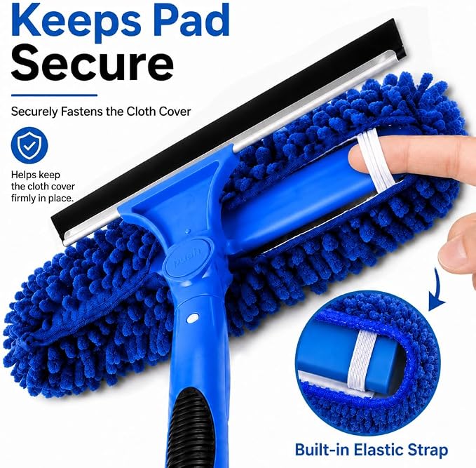 2-in-1 Window Cleaning Kit with Bucket, Extension Pole & Squeegee | 86-in pole, 3-gal bucket, reusable pads & rotating head for high windows, outdoor glass, mirrors, cars & solar panels