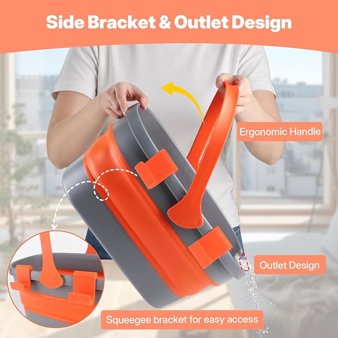 Professional Window Cleaning Kit with Collapsible Bucket for Home, Outdoor | 61" Long Handle Window Squeegee, Microfiber Scrubber, 3 Gal Bucket, High Window Washing Kit, Window Cleaner Tool, Commercial