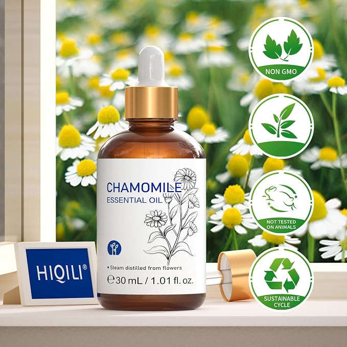 HIQILI Chamomile Essential Oil for Diffuser, Skin & Soap | Can be added to shampoo for daily personal care use – 30mL / 1.01 fl.oz