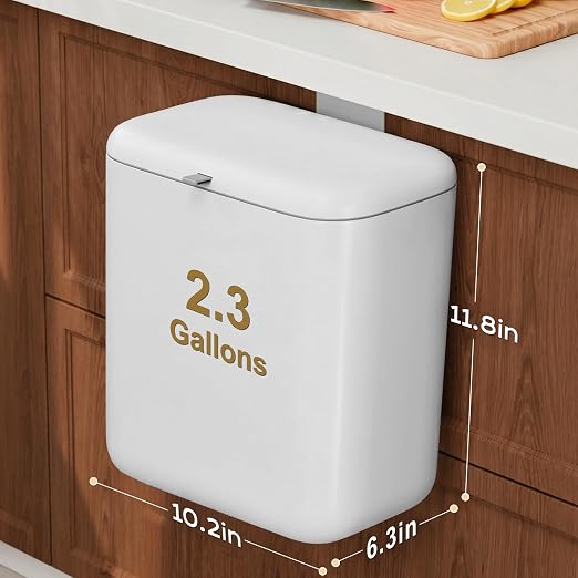 Hanging Trash Can with Lid, Kitchen Compost Bin, Waterproof Odor-Blocking Countertop Trash Can for Cabinet Door, Under Sink, Bathroom, RV and Office