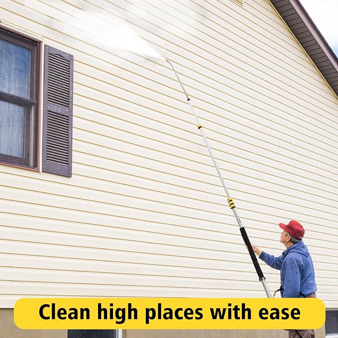 24 FT Pressure Washer Telescoping Wand with 3 Extension Wands | Gutter Cleaner Attachment, 7 Spray Nozzle Tips, 2 Hose Inlet Adapters, Pivoting Coupler and Support Harness