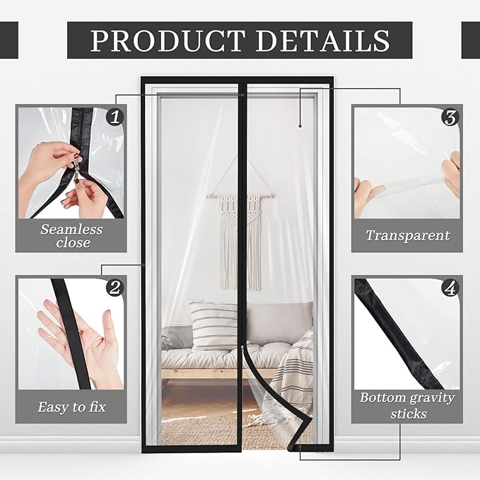Amylove Zipper 38 x 83 Inch Dust Barrier Door Kit Construction Door Barrier 3 x 7 ft Reusable Plastic Curtain Cover Containment Standard Doorway Temporary Wall Screen Sheeting for Bathroom Hallway