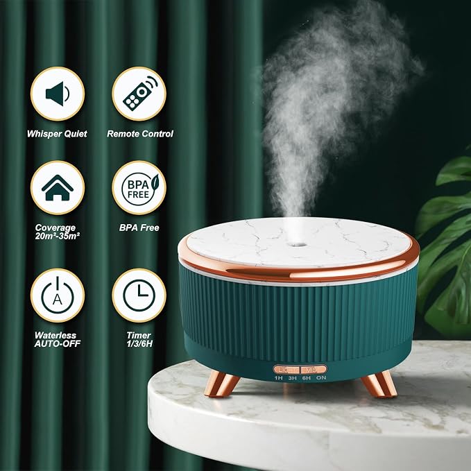 Diffusers for Essential Oils Large Room, 500ml Aromatherapy Diffuser Cool Mist Humidifier with Remote Control,7 Colors Lights & 5 Mist Mode Waterless Auto Off for Women Office Home