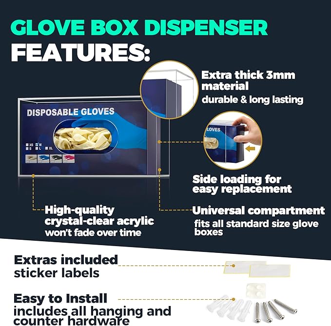 Glove Box Holder Wall Mount Glove Dispenser - Disposable Glove Holder Wall Mount Glove Station for Medical Gloves, Multipurpose Kitchen Gloves Holder - Includes Hanging Hardware