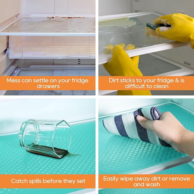 Fridge Liner Shelf Liners for Kitchen Cabinet Refrigerator Liners Waterproof & Oil-Proof Kitchen Cupboard Liner Non Adhesive Drawer Mats EVA Material for Shelves 11.8 x 59 Inches