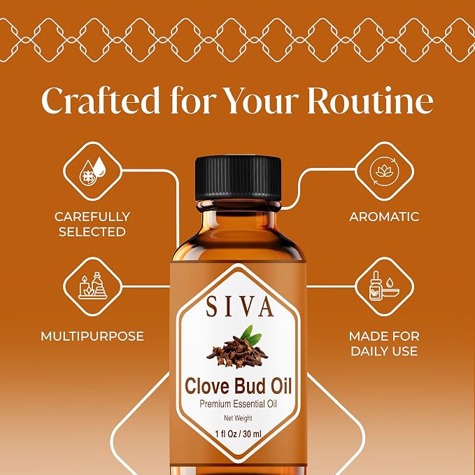 Siva Clove Bud Essential Oil, Glass Bottle with Dropper, 1 Fl Oz (30 ml) | Clove Bud Oil for Diffuser, Humidifier, Home Fragrance, Oral Care, Body Massage, Soap Making, Candle Making & DIY Projects