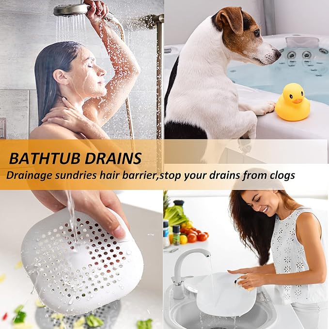 Bovinde Hair Drain Catcher Square for Shower 2 PCS (Ivory White Black) | Drainer Cover Silicone Hair Stopper with Suction Cups,Protector Accessories,Easy to Install Suit for Bathroom,Bathtub,Sink