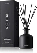 Apotheke Scented Reed Diffuser for Home, Charcoal, 10 Reed Sticks | 10 Rattan Scent Sticks, Long-lasting Fragrance with Essential Oil Aromatherapy for Bedroom & Bathroom - 6.7 Fl Oz