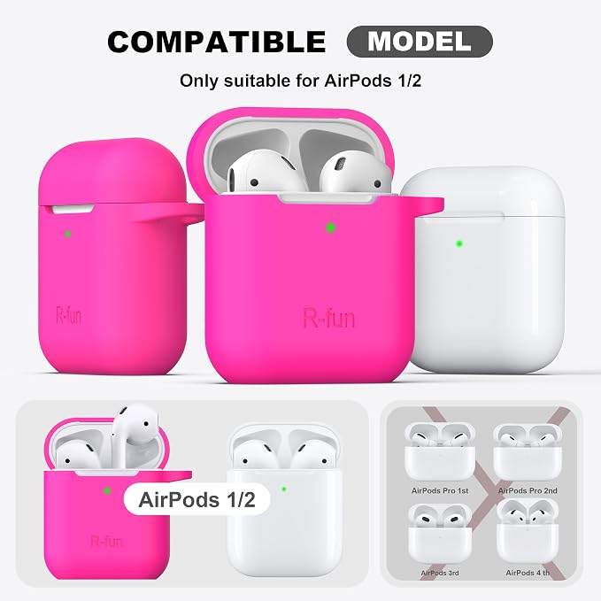 for AirPods 1/2 Case, Soft Silicone Protective Cover with Keychain and Cleaning Pen, Compatible with AirPods 2nd/1st Generation (2016/2019), Full Drop Protection Cover, Rose Pink