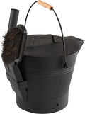 Wakeman Ash Bucket - Metal Bucket with Lid (2.11-Gallon), Broom, and Shovel for Fireplace or Firepit Ashes - Fireplace Tools (Black) - 1 Count