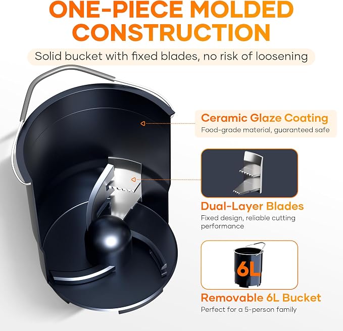 Smart 6L Electric Composter for Kitchen, Large Countertop Compost Bin with Carbon Filter & Auto-Cleaning,One-Touch Start, Smart Humidity-Sensing LED Display,Visible Window Odorless Low Noise