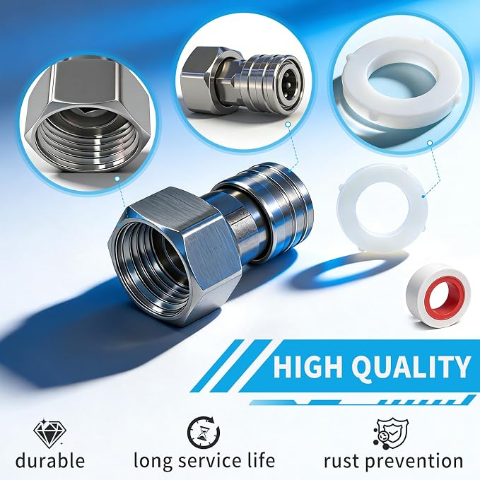 Stainless Steel Garden Hose to Pressure Washer Adapter for Car Wash Nozzle and Sprayer Attachment 3/4” GHT to 1/4” Quick Connect Convert Water Hoses to Power Washer Connector