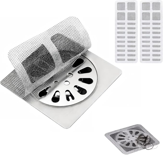 100PCS Disposable Drain Hair Catcher Stickers, Self-Adhesive Shower Sink Drain Mesh Stickers for Bathroom Bathtub Kitchen Sink, Disposable Hair Trap Sticker Drain Protector