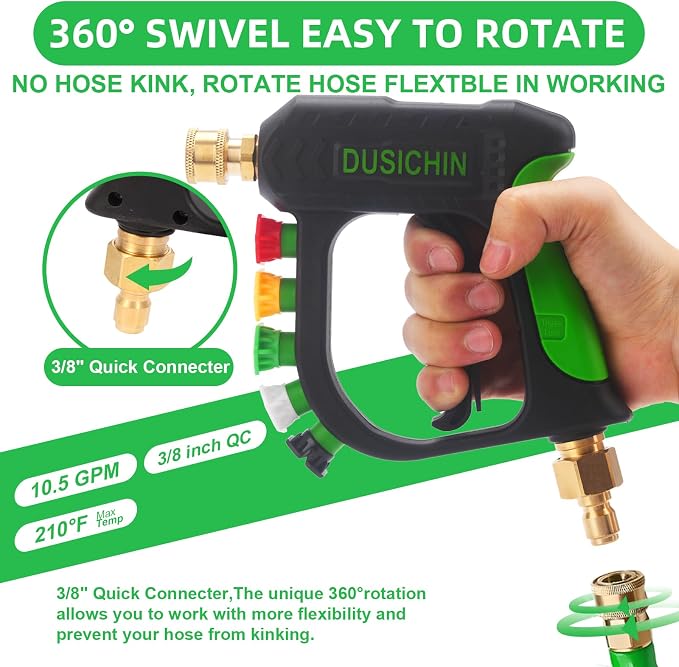 Pressure Washer Accessory Short Handle Foam Cannon | 3000 PSI Car Wash Kit Snow Foam Lance Snubby Gun Sprayer 1/4" Quick Connector 5 Nozzles M22-14mm Fitting 1L Bottle DUS2702