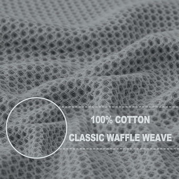 Homaxy 100% Cotton Waffle Weave Kitchen Dish Towels, Ultra Soft Absorbent Quick Drying Cleaning Towel, 13 x 28 Inches, 4-Pack, Grey