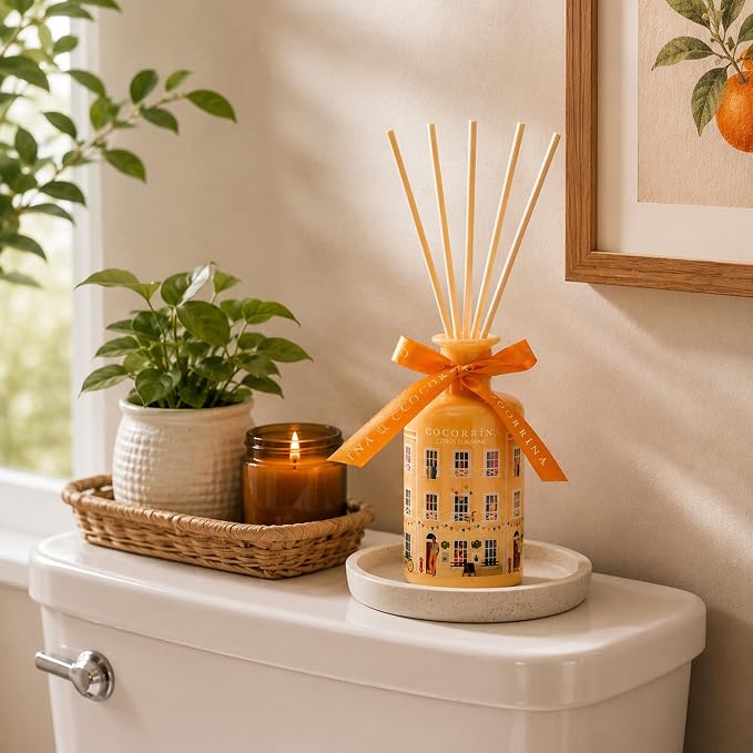 Reed Diffuser - Citrus Sunshine 6.76 fl oz Reed Diffuser with 8 Sticks Home Fragrance Bathroom Shelf Decor (Festive House Collection)