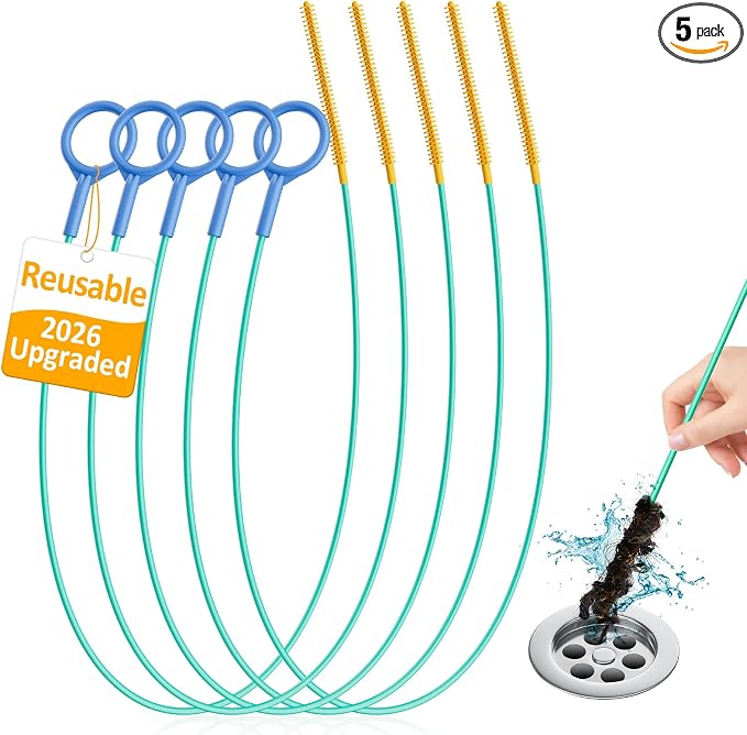 Drain Snake Hair Drain Clog Remover (5 Pack), 2026 Upgraded 30-Inch Reusable Sink Snake – Anti-Break Metal Core & Nylon Layer, Flexible Drain Cleaner Tool for Bathroom Sink, Tub, Shower Pipe Clogs