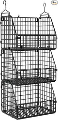PUPPYCUTE Stackable Wire Storage Baskets for Kitchen Closet Pantry, Hanging Closet Organizers Storage Shelves Organization, Wall Mount Metal Basket Bins, Clothing Vegetable & Fruit Organizer 3 pcs