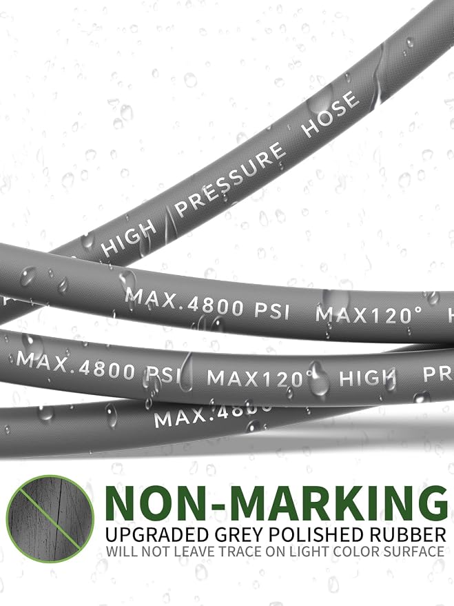 3/8" 4800PSI Pressure Washer Hose 150FT with Swivel Quick Connect for Cold/Hot Water Max 248°F, Kink Resistant Steel Wire Braided, Wear Resistant Power Washer Hose with M22 14mm Adapter