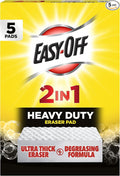 Easy‑Off Heavy Duty 2‑in‑1 Ultra Thick Eraser & Degreasing Formula, 5 Multi‑Use Cleaning Pads — Cuts Through Tough Grease & Grime in Seconds