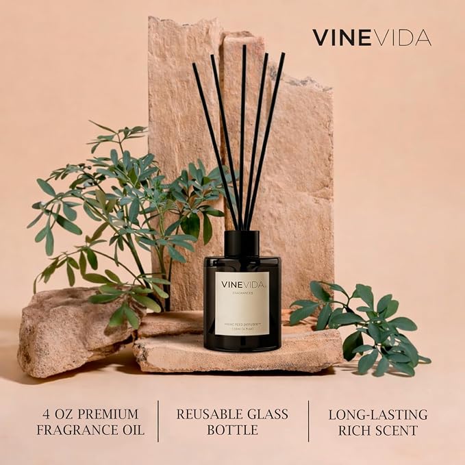 VINEVIDA | Water Lily | Reed Diffuser for Home & Bathroom | Long-Lasting Scent Sticks Set | Oil Stick Diffuser | Bathroom Scent
