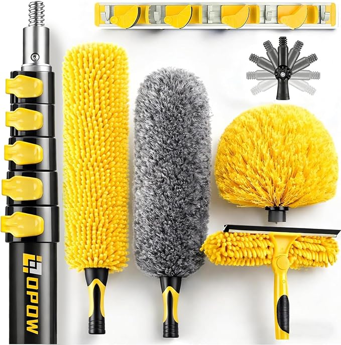 30 Foot High Ceiling Duster Kits with 4.7-24ft Heavy Duty Extension Pole | High Reach Duster for Cleaning,Microfiber Feather Duster,Cobweb Duster,Ceiling Fan Duster,Window Squeegee & Cleaner