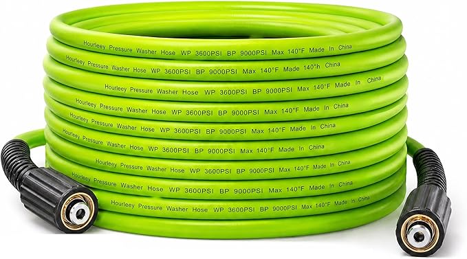 Hourleey Pressure Washer Hose 30 FT, 3600 PSI Flexible Kink Resistant Power Washer Hose Replacement, Pressure Hose Extension with 1/4" Quick Connect, Green
