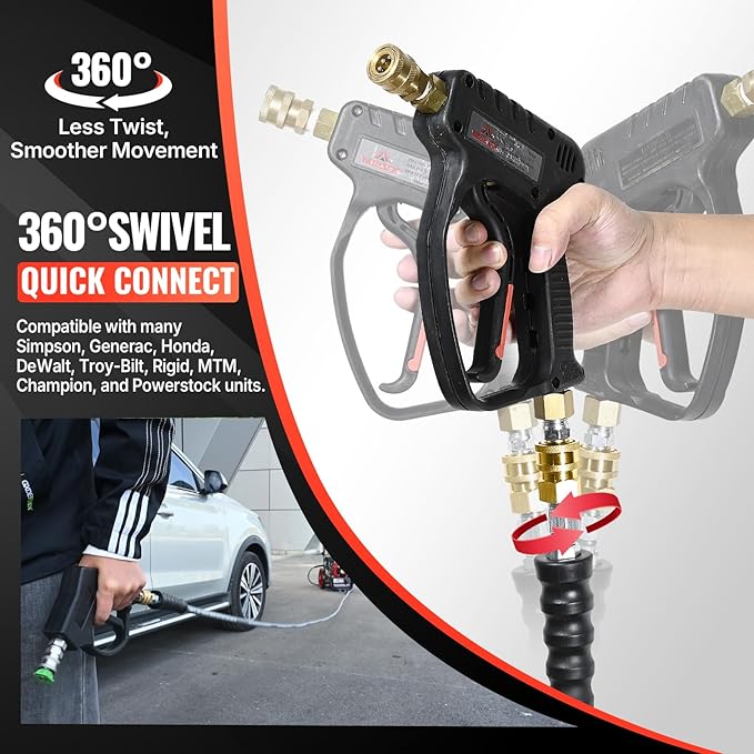 YAMATIC 5/16" Pressure Washer Hose 50FT, 4000 PSI Steel Wire Braided, 212°F Hot Water Power Washer Hose, 3/8" Swivel Quick Connect, M22-14mm to 3/8" Adapters for Simpson, DeWalt, Generac, Troy-Bilt