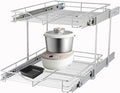DINDON 2 Tier Pull Out Cabinet Organizer (20" W X 18" D), Double Tier Wire Basket Slide Out Shelf Storage for Kitchen Base Cabinet Organization for Kitchen, Pantry, Bathroom, Chrome