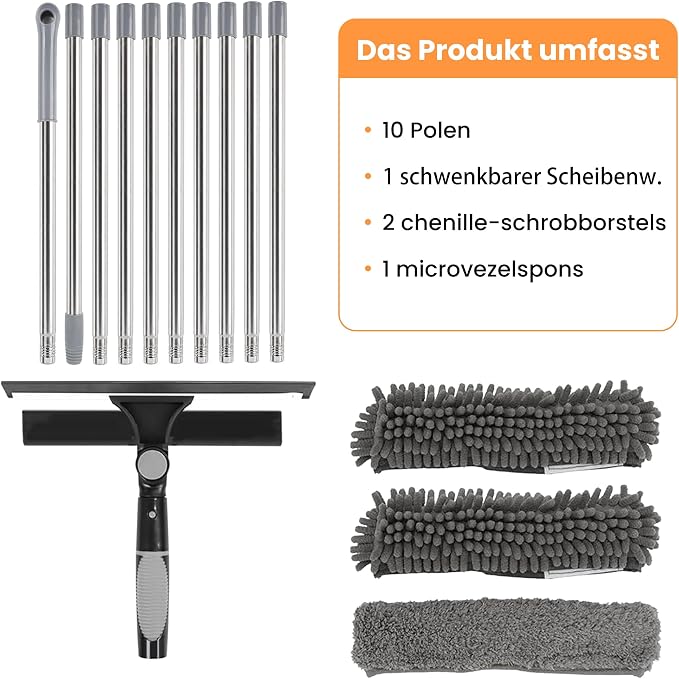 Window Squeegee, 2 in 1 Window Cleaning Kit, Window Cleaner Tool with Extension Pole, Window Squeegee for Outdoor Indoor Window