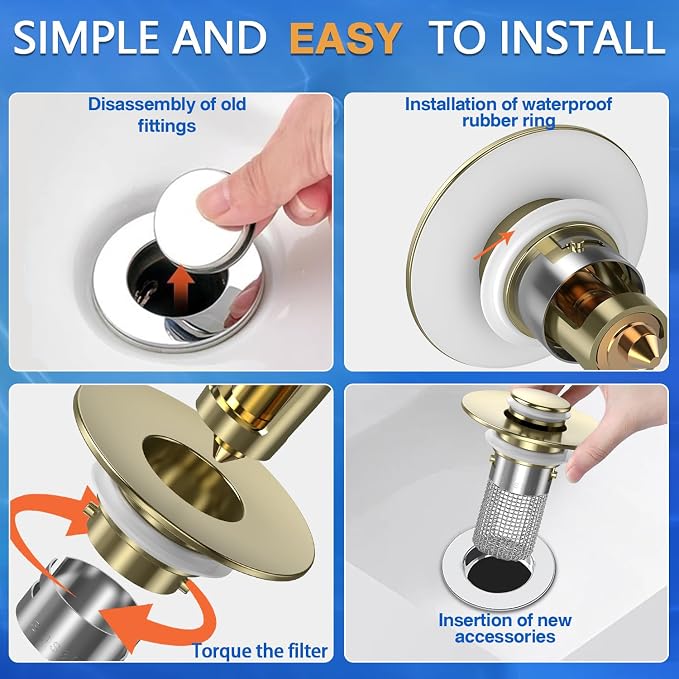 Bathroom Sink Drain Strainer,(3PCS) Pop-up Sink Drain Strainer with Removable Stainless Steel Strainer Basket Hair Catcher, Bathroom Sink Strainer for Bathroom Sink Stopper Replacement