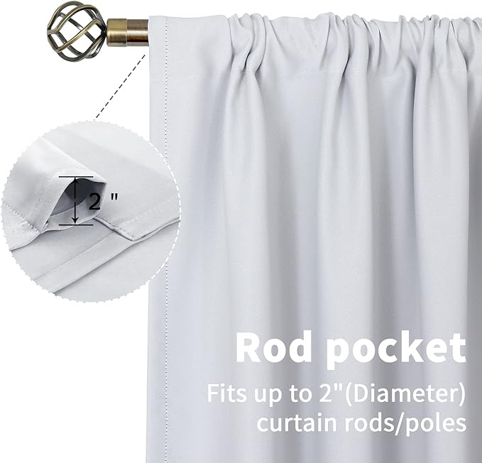 BGment Short Curtains 30 Inches Length for Kitchen Cafe Bathroom - Rod Pocket 42 Inch Wide Room Darkening Drapes for Basement Camper Small Window, Greyish White, 2 Panels, 42 x 30 Inch