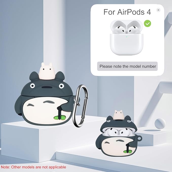 Cute Cover for AirPods 4th Generation Case 2024 - Cartoon Funny Animal Silicone Protective Cover Accessories Set for AirPods 4st Case with Magnetic Strap&Cleaning Pen Kit for Boy Girl, Grey Cat