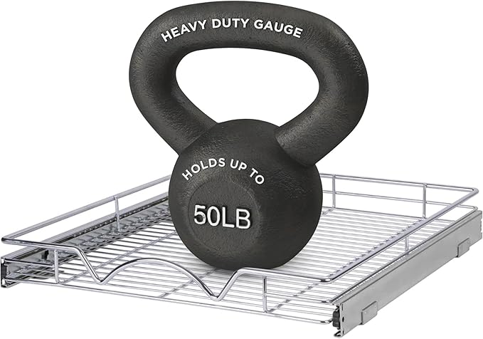 HOLDN’ STORAGE Pull Out Cabinet Organizer, Heavy Duty Caddy w/Lifetime Limited Warranty - 8”W x 21”D - Requires At Least 9-1/4” Cabinet Opening, Steel Metal Cabinet Drawers Slide Out, Chrome