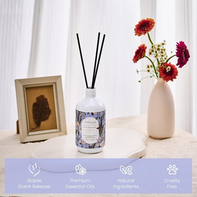 M&SENSE Reed Diffuser Set, Jasmine Garland, 17oz Natural Essential Oil | Non-Toxic Organic, Long-Lasting Fragrance, Ideal for Bathroom, Bedroom, Gifts for Women