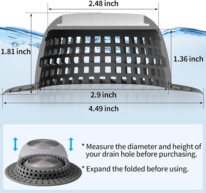 Aluvor Shower Drain Hair Catcher Bathtub Drain Cover Sink Drain Protector | Bathroom Sink & Bathtub Drain Strainer for Pop-Up & Regular Drains, Silver Drak Grey