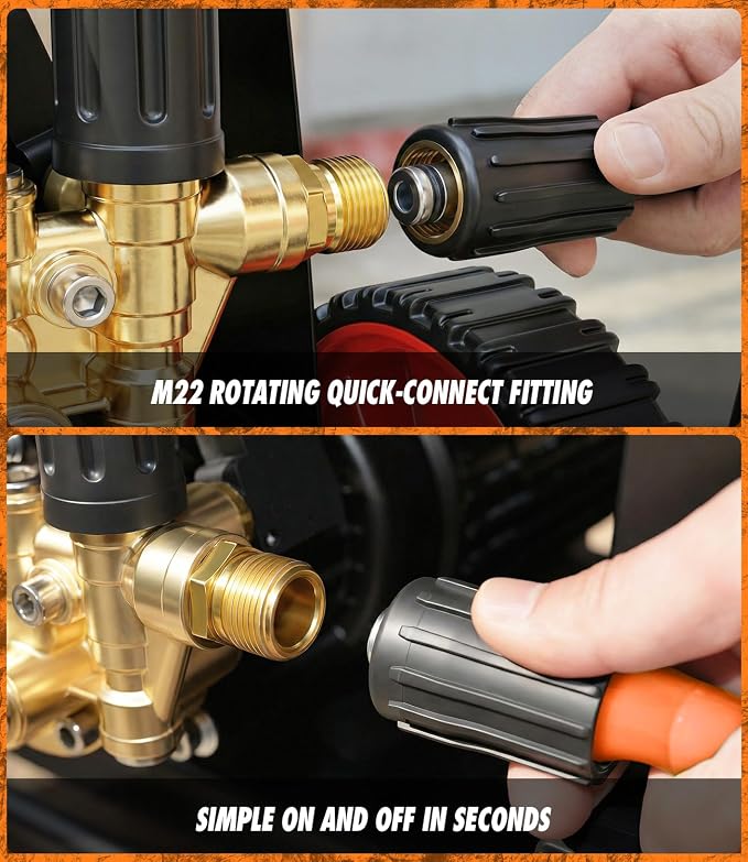 Pressure Washer Hose 50 ft, 4200 PSI Steel-Braided & Durable - Flexible & Kink-Resistant, Power Washer Hose with M22-14mm Stainless Steel Swivel Plug, Hot/Cold Water Compatible - Black