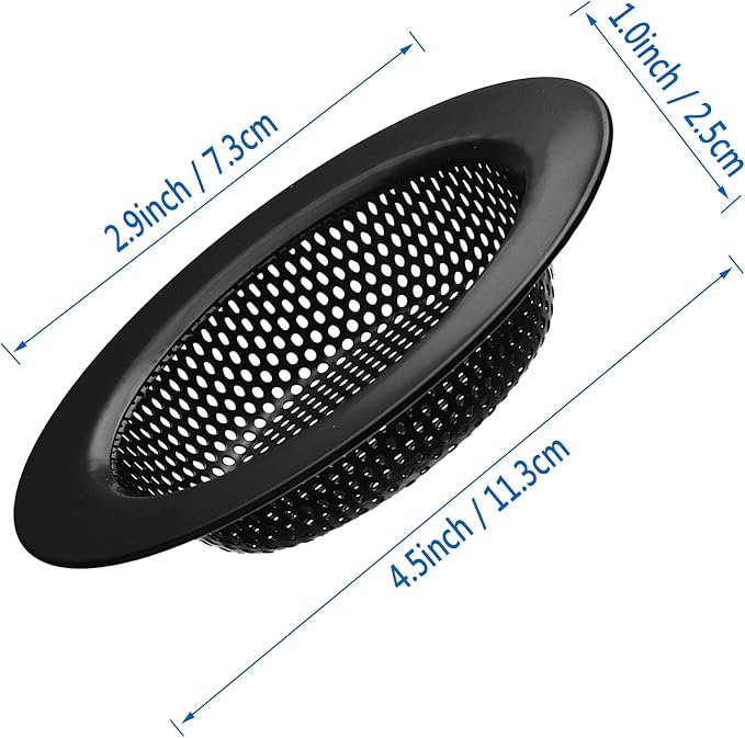 2 Pcs Black Stainless Steel Mesh Sink Drain Strainer, 4.5" Top / 3" Kitchen Filter Trap Basket, Large Food Catch for Bathroom Bathtub Wash Basin Floor Drain Balcony RV Drain Hole Electroplated Coatin