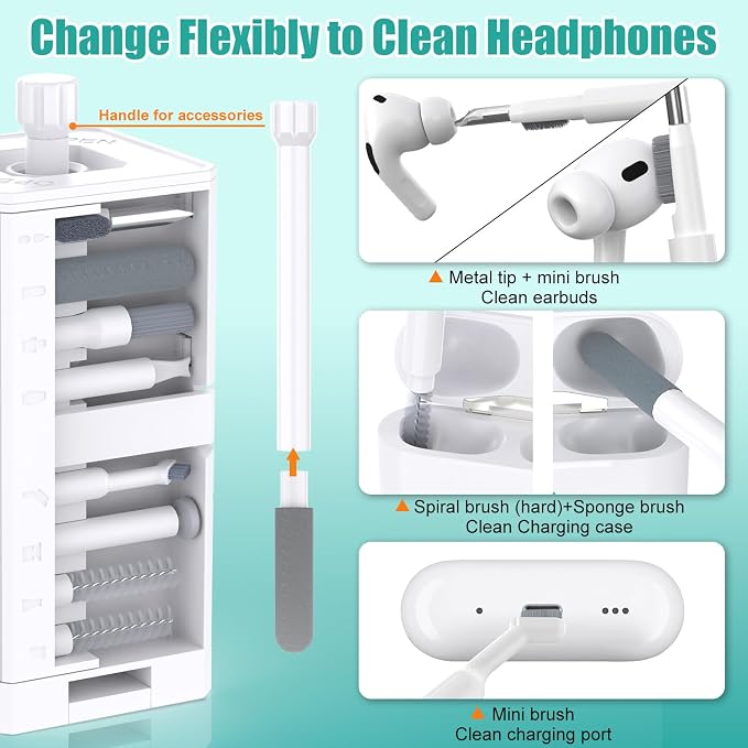 VICHYIE 32 in 1 Multi-Function Cleaning Kit for Electronic Devices (White) | Phone Cleaning Tool, PC Keyboard Cleaner Kit with Brush, Multipurpose Cleaning Set for Earbuds, Cellphone, Computer, Cameras