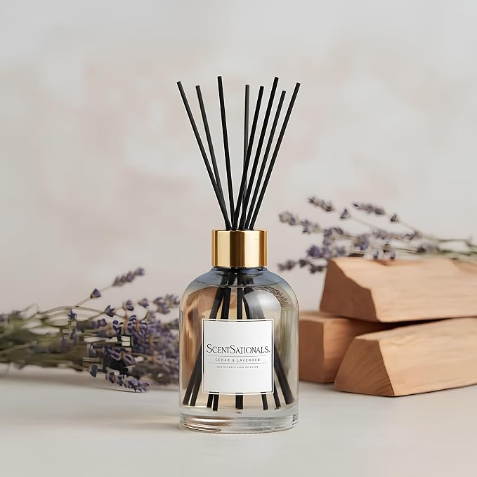 ScentSationals Cedar & Lavender Water-Based Reed Diffuser - 5 FL OZ | Lavender, White Cedar, & Mahogany Scented Aromatherapy Reed Diffuser
