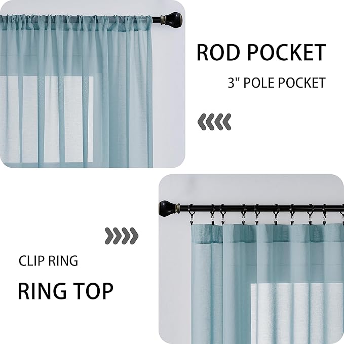 Tollpiz Sheer Door Curtains Closet Linen Textured Curtains Sheer Doorway Light Filtering Voile Rod French Door Pocket Curtain Patio Door, 25 x 72 inches Long, Dusty Blue, Set of 1 Panel