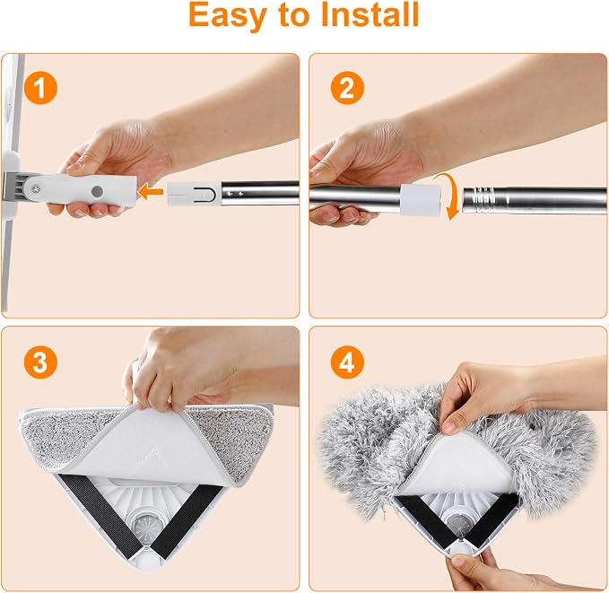 MUEE Window Squeegee with 78" Extension Pole, High Reach Window Cleaner | 78" Long Handle for Ladder-Free Cleaning, 180° Swivel Head, 6 Washable Reusable Microfiber Pads for Windows, Walls & Ceilings