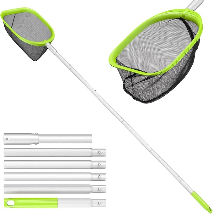 Mowend 【Upgrade】 Pool Net Total Length 6 Feet, Swimming Pool Skimmer Net with 6 Section Telescopic Aluminum Pole for Fast Cleaning Ponds, Hot Tub, and Spas, Pool Cleaner Supplies and Accessories