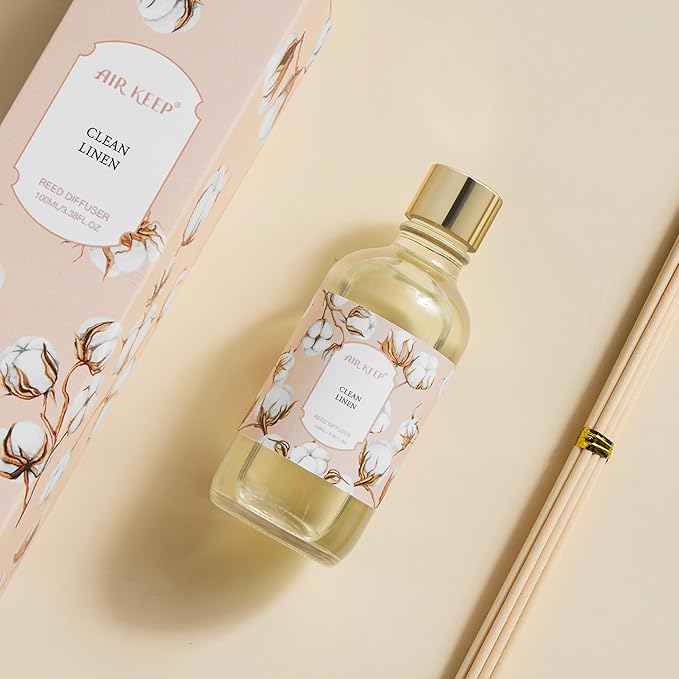 Reed Diffuser Oil Set with Reed Sticks, Clean Linen Aromatherapy Oil Scent Diffuser for Home Office Bathroom Decoration Perfume and Gifts 3.38 oz/100ml